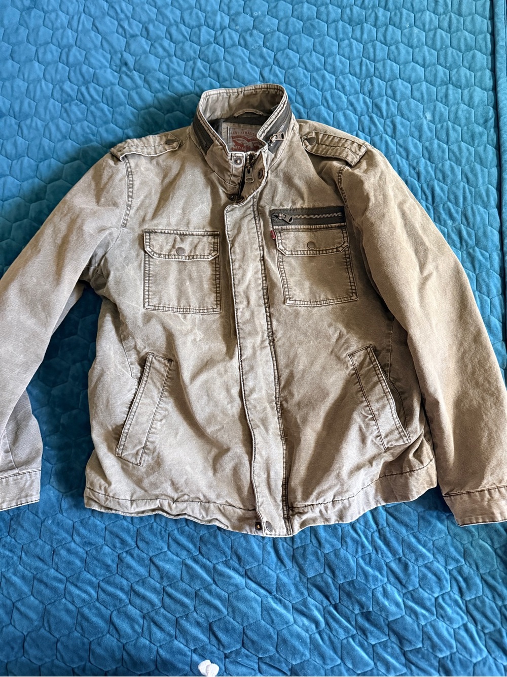 Levi’s Strauss Men's Military Field Jacket Green Zip Up XL Quilted